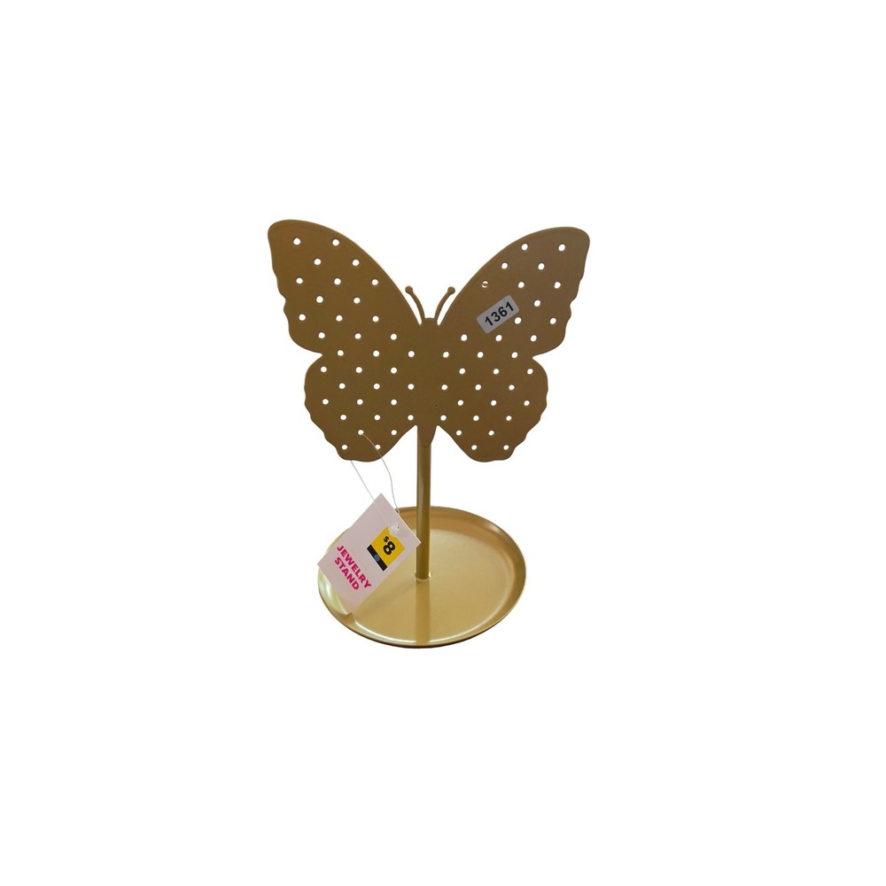 Gold Metal Butterfly Jewelry Stand Earring Organizer Display Rack with Tray New